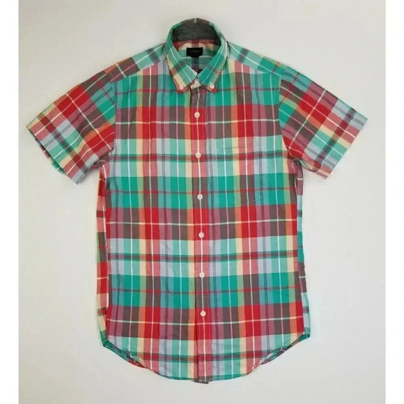 J. Crew Size XS Men's Blue Green Red Check Button Down Short Sleeve Cotton Shirt - Picture 1 of 10